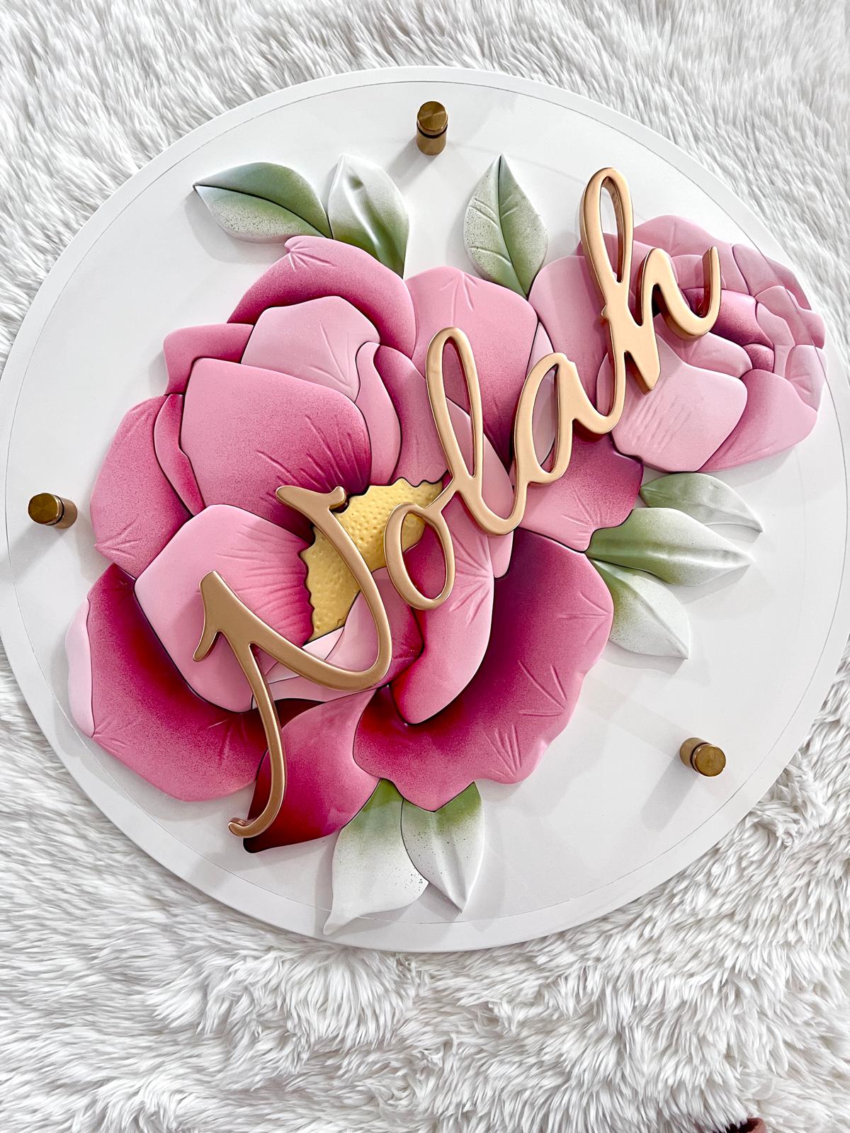 Round Floral Name Sign – Layered 3D Design