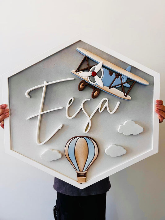 Hot Air Balloon & Biplane Name Sign