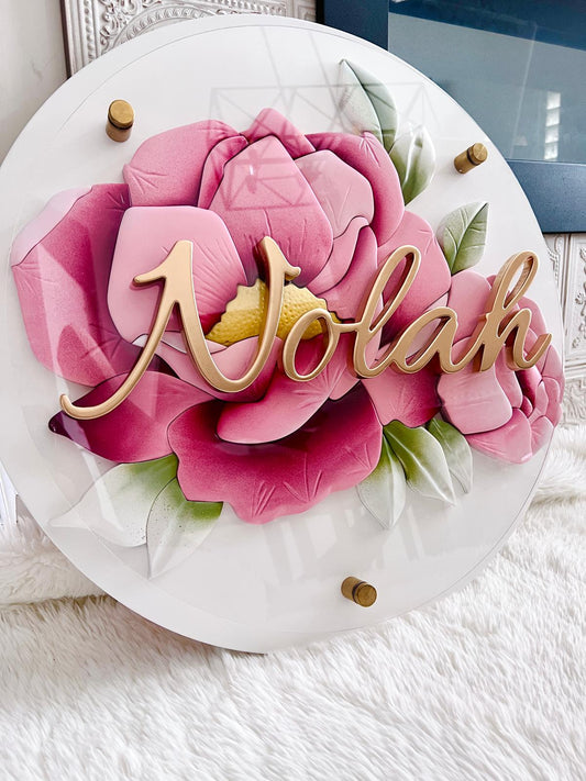 Round Floral Name Sign – Layered 3D Design