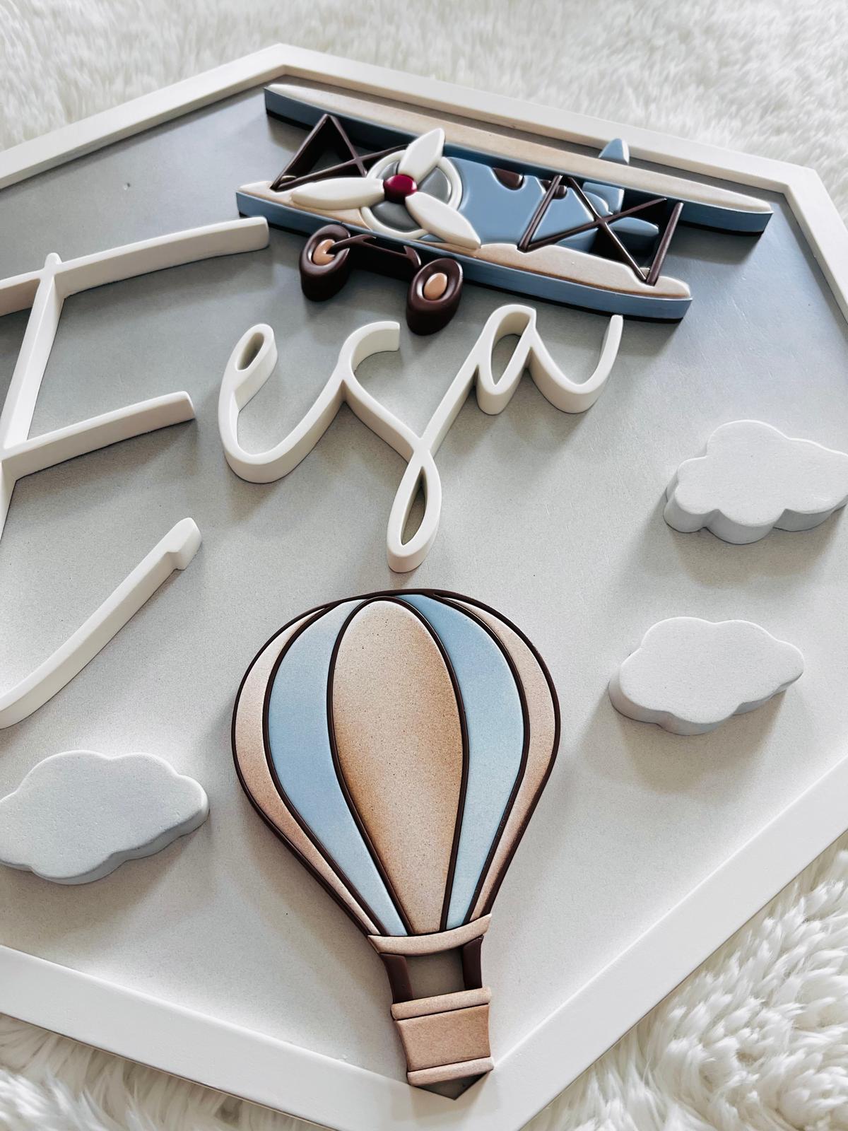 Hot Air Balloon & Biplane Name Sign